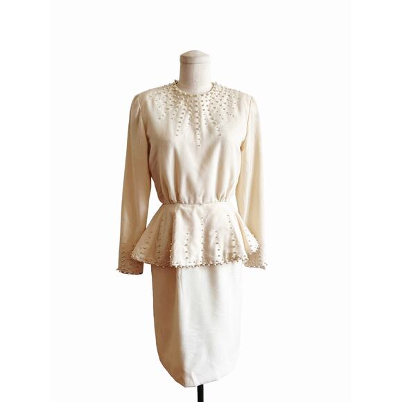 Vintage Victor Costa Dress Ivory Pearls Bridal size Small New with Tags - Picture 2 of 5